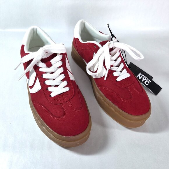 NWT Madden NYC Red Faux Suede Low Top Gum Sole Platform Sneakers - Picture 2 of 5